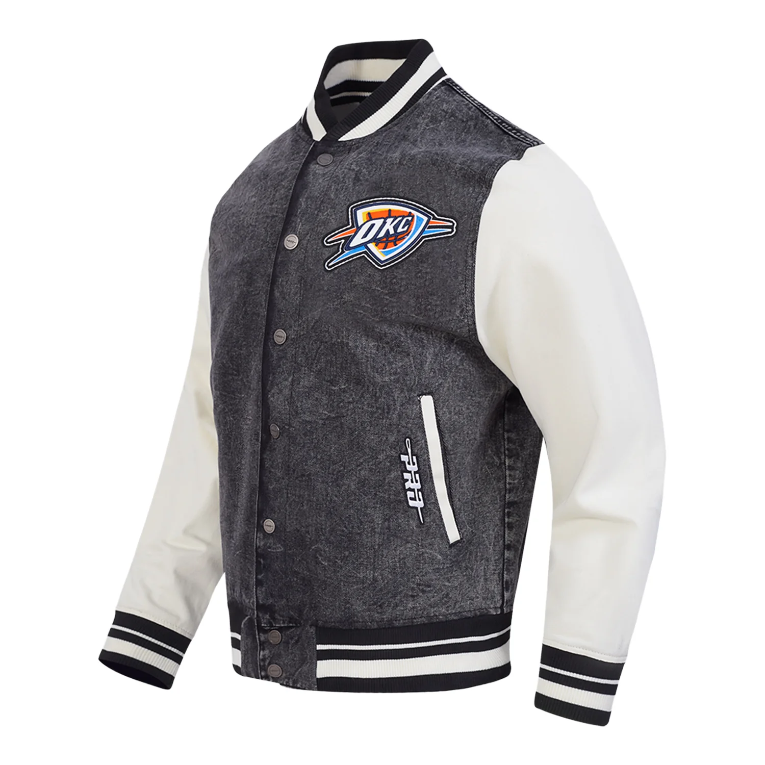 OKC THUNDER PRO STANDARD WASHED DENIM VARSITY JACKET - Image 3