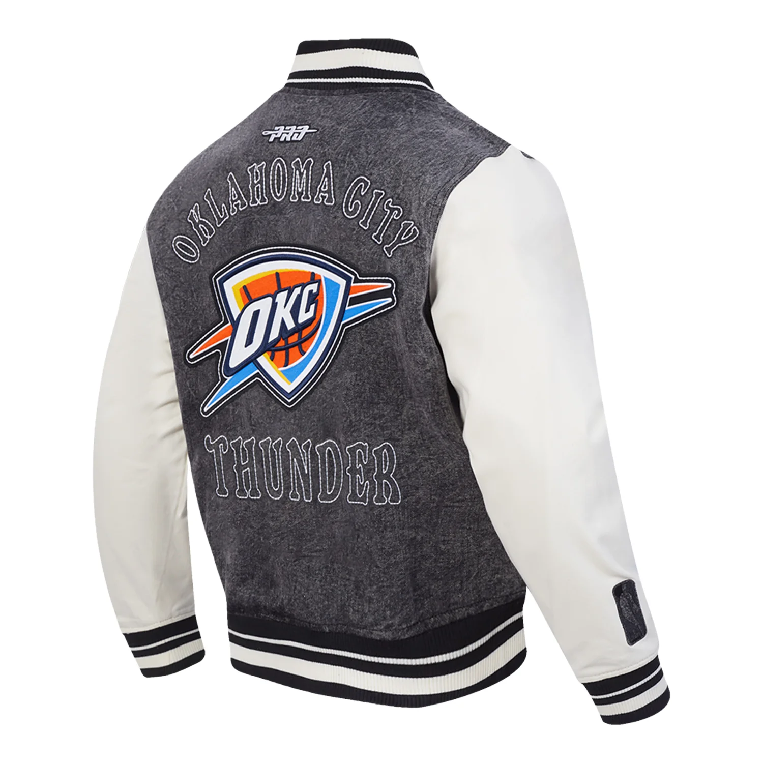 OKC THUNDER PRO STANDARD WASHED DENIM VARSITY JACKET - Image 4