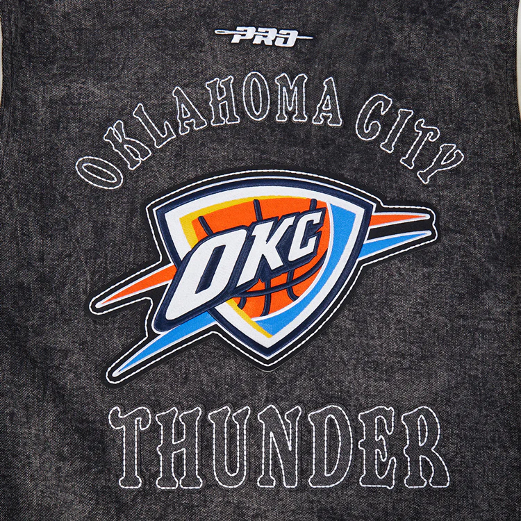 OKC THUNDER PRO STANDARD WASHED DENIM VARSITY JACKET - Image 5