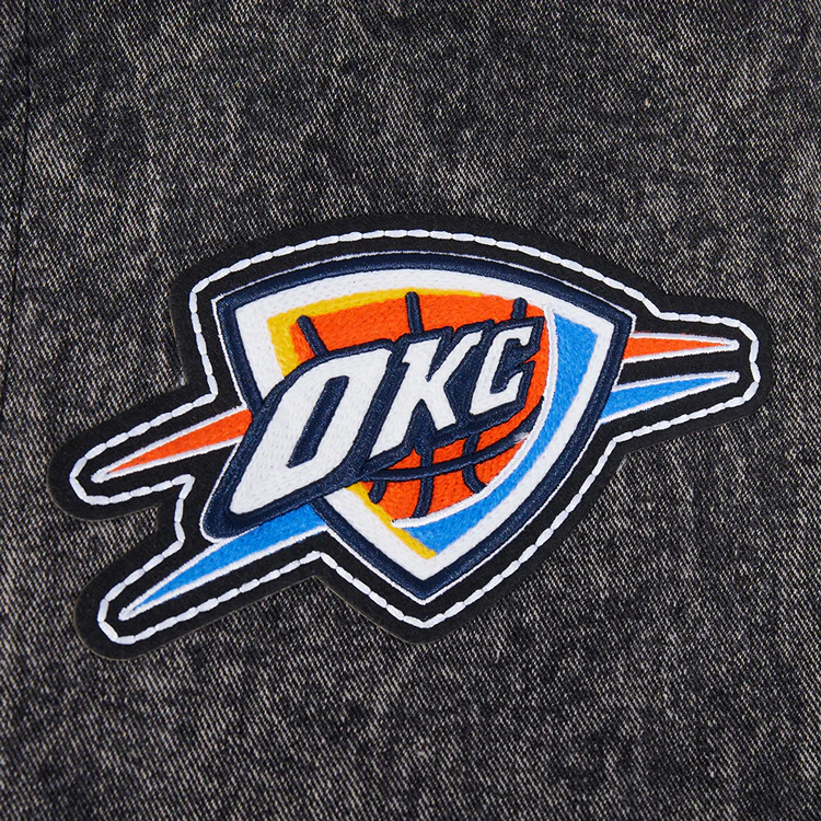 OKC THUNDER PRO STANDARD WASHED DENIM VARSITY JACKET - Image 6